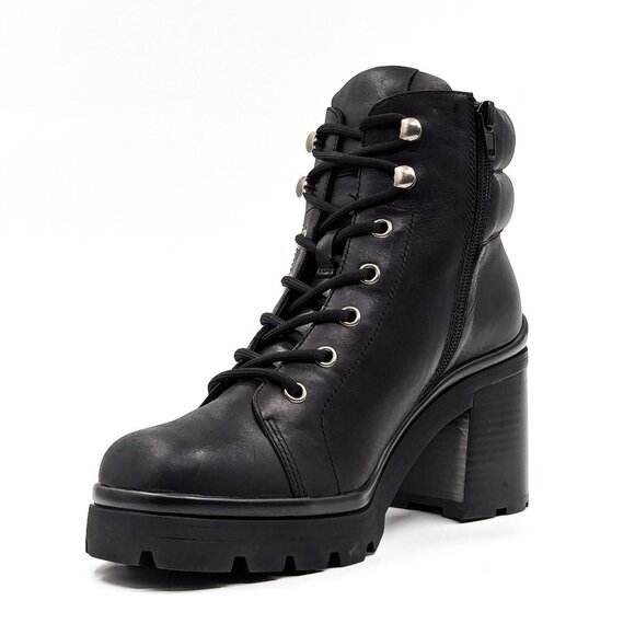 Jeffrey Campbell Women Hikes Black Leather Festival Platform Combat Boots size 7 - Picture 3 of 11